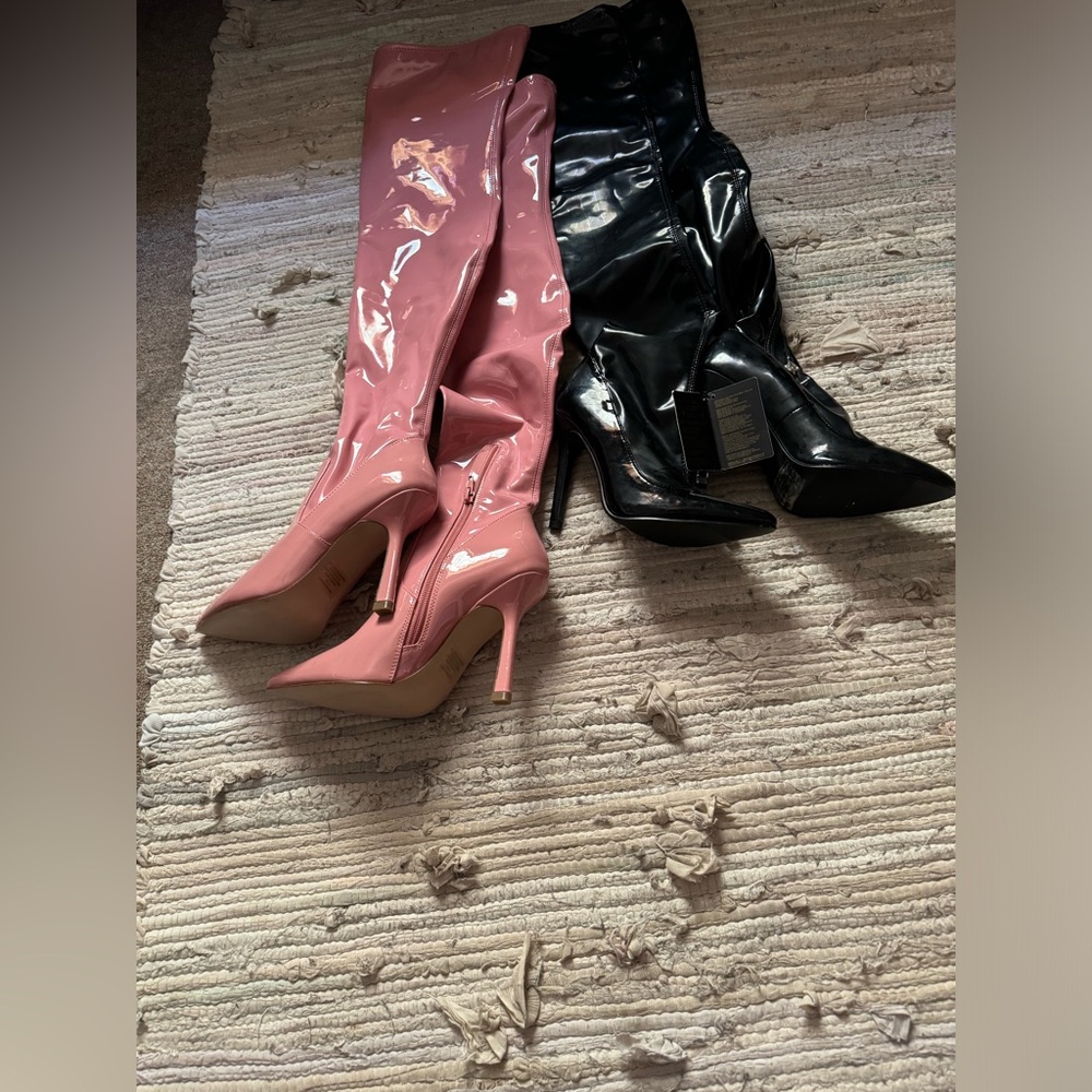 6.0 Forever 21 black boots. Steve Madden 6.5 pink boots